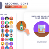 50 Alcohol Icons preview 1 – flat circle icons in PNG, SVG and EPS