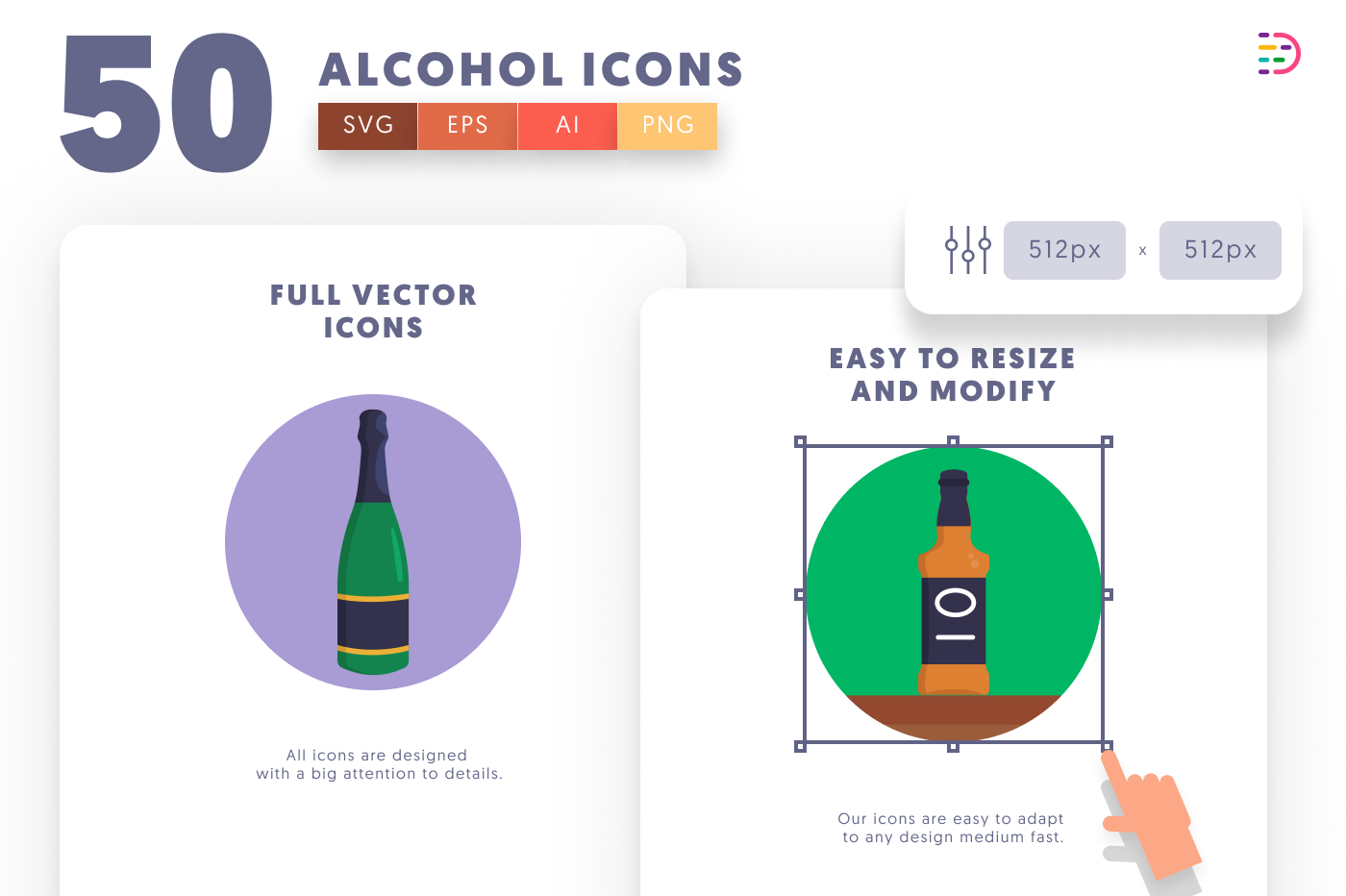 50 Alcohol Icons preview 6 – flat circle icons in PNG, SVG and EPS