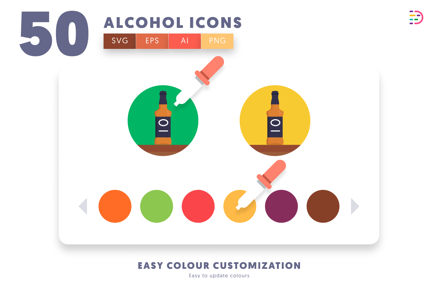 50 Alcohol Icons preview 7 – flat circle icons in PNG, SVG and EPS