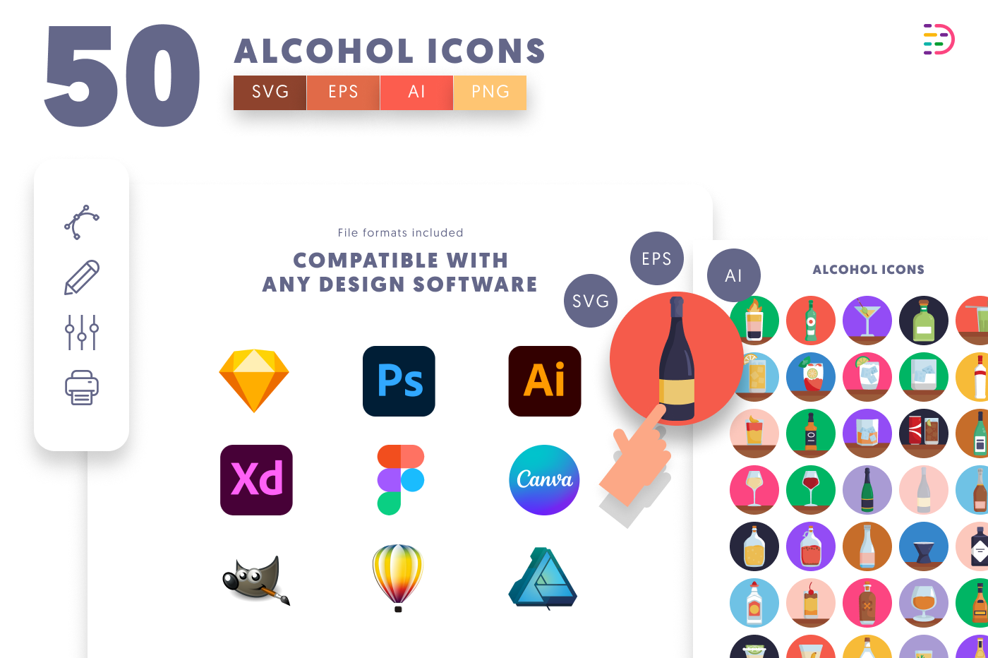 50 Alcohol Icons preview 8 – flat circle icons in PNG, SVG and EPS