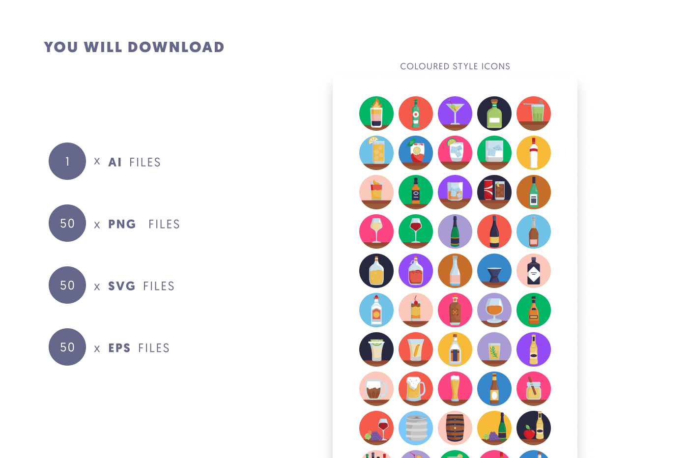 50 Alcohol Icons preview 9 – flat circle icons in PNG, SVG and EPS