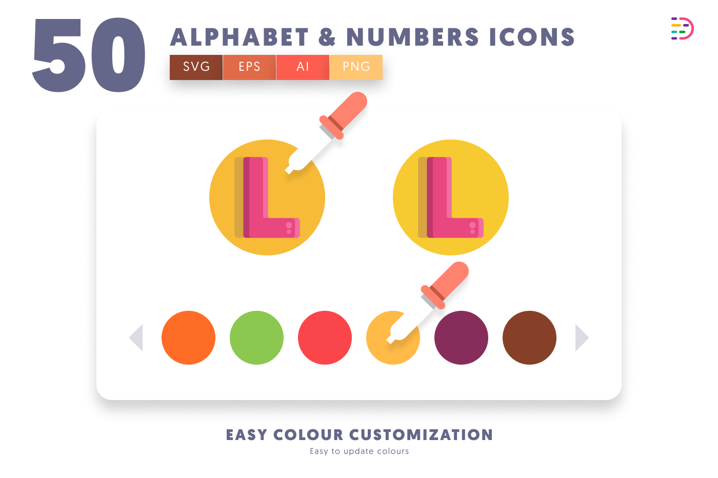 50 Alphabet and Numbers Icons preview 7 – flat circle icons in PNG, SVG and EPS