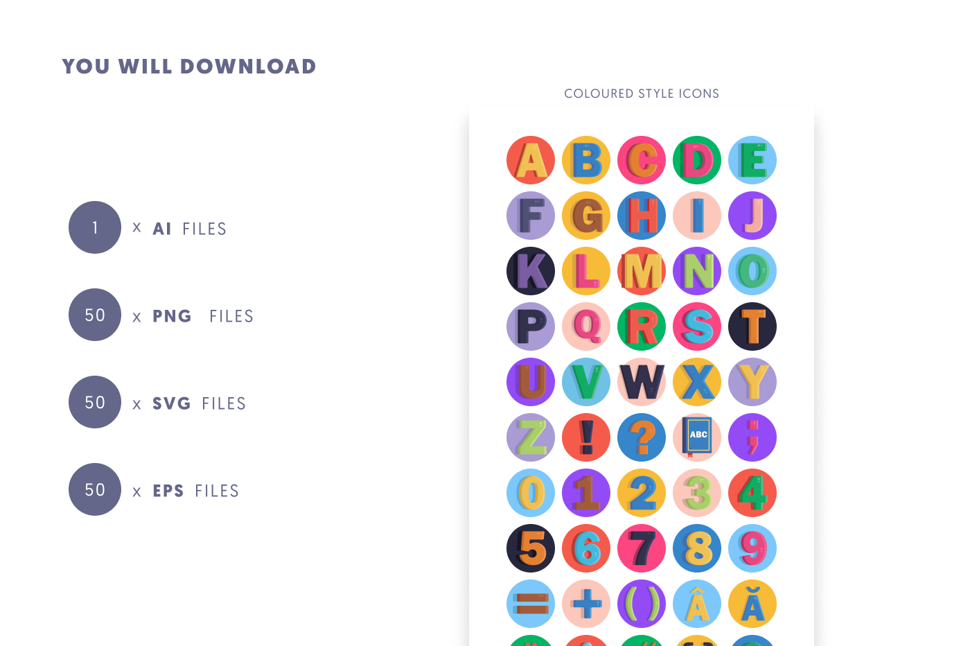 50 Alphabet and Numbers Icons preview 9 – flat circle icons in PNG, SVG and EPS