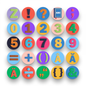 50 Alphabet and Numbers Icons – set of colorful flat circle icons