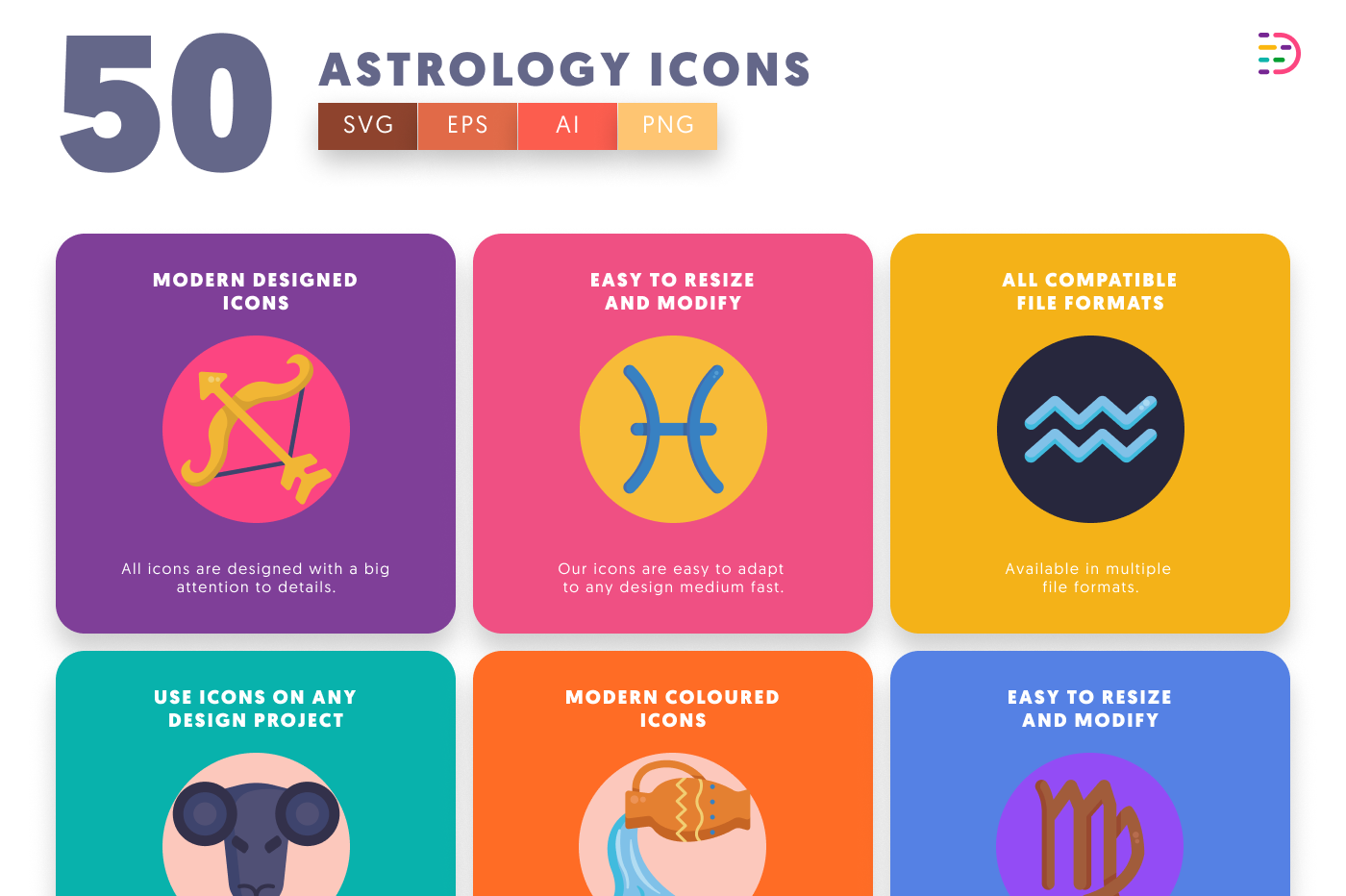 50 Astrology Icons preview 5 – flat circle icons in PNG, SVG and EPS