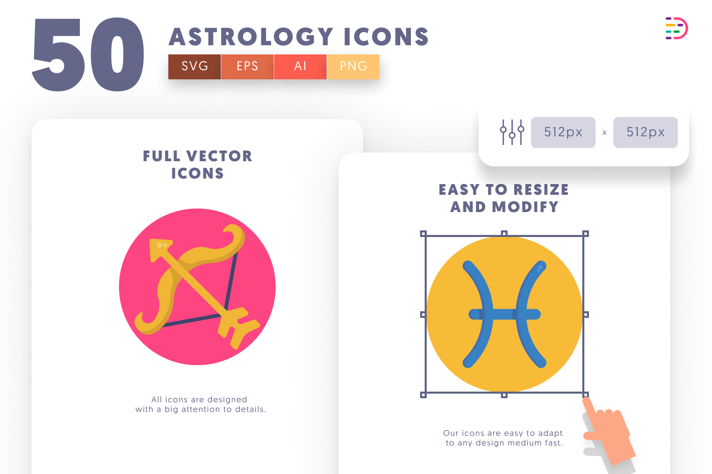 50 Astrology Icons preview 6 – flat circle icons in PNG, SVG and EPS