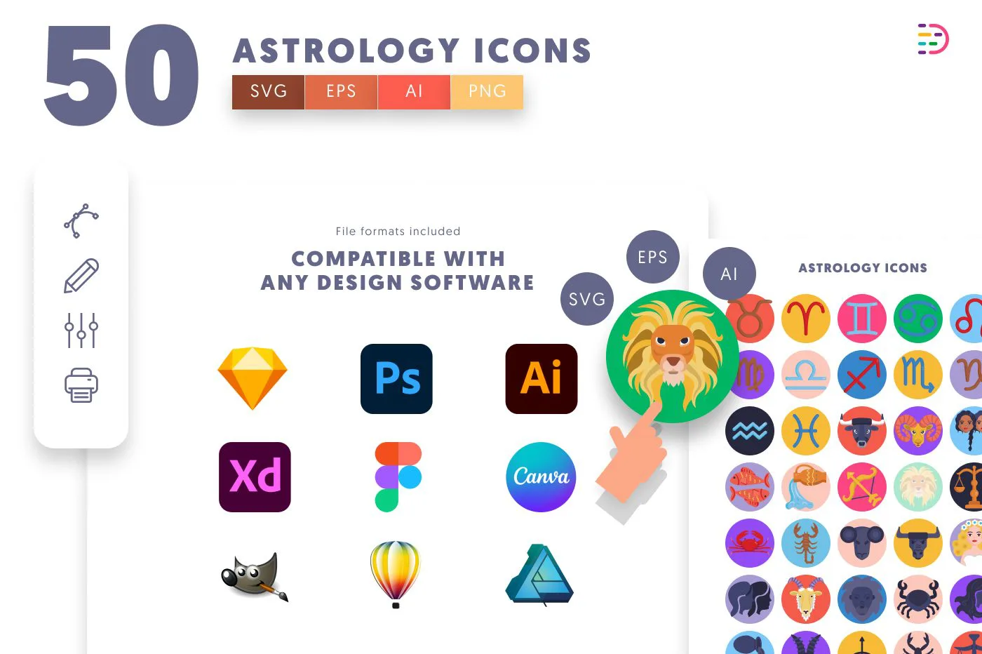 50 Astrology Icons preview 8 – flat circle icons in PNG, SVG and EPS