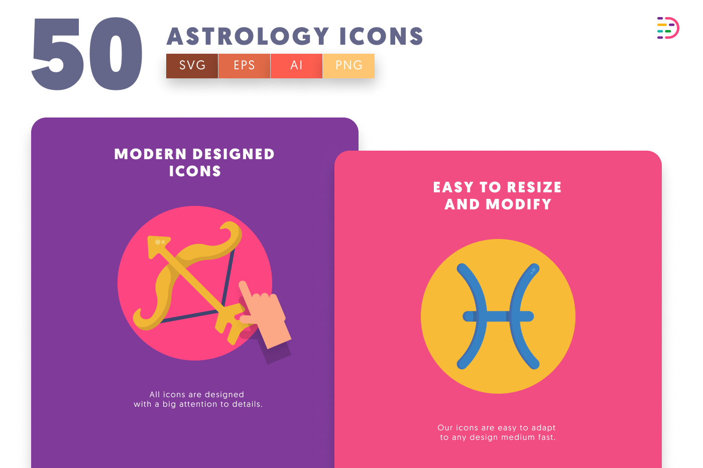 50 Astrology Icons cover – flat circle icons in PNG, SVG and EPS