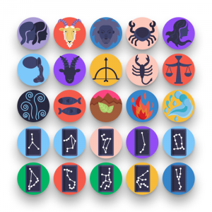 50 Astrology Icons – set of colorful flat circle icons