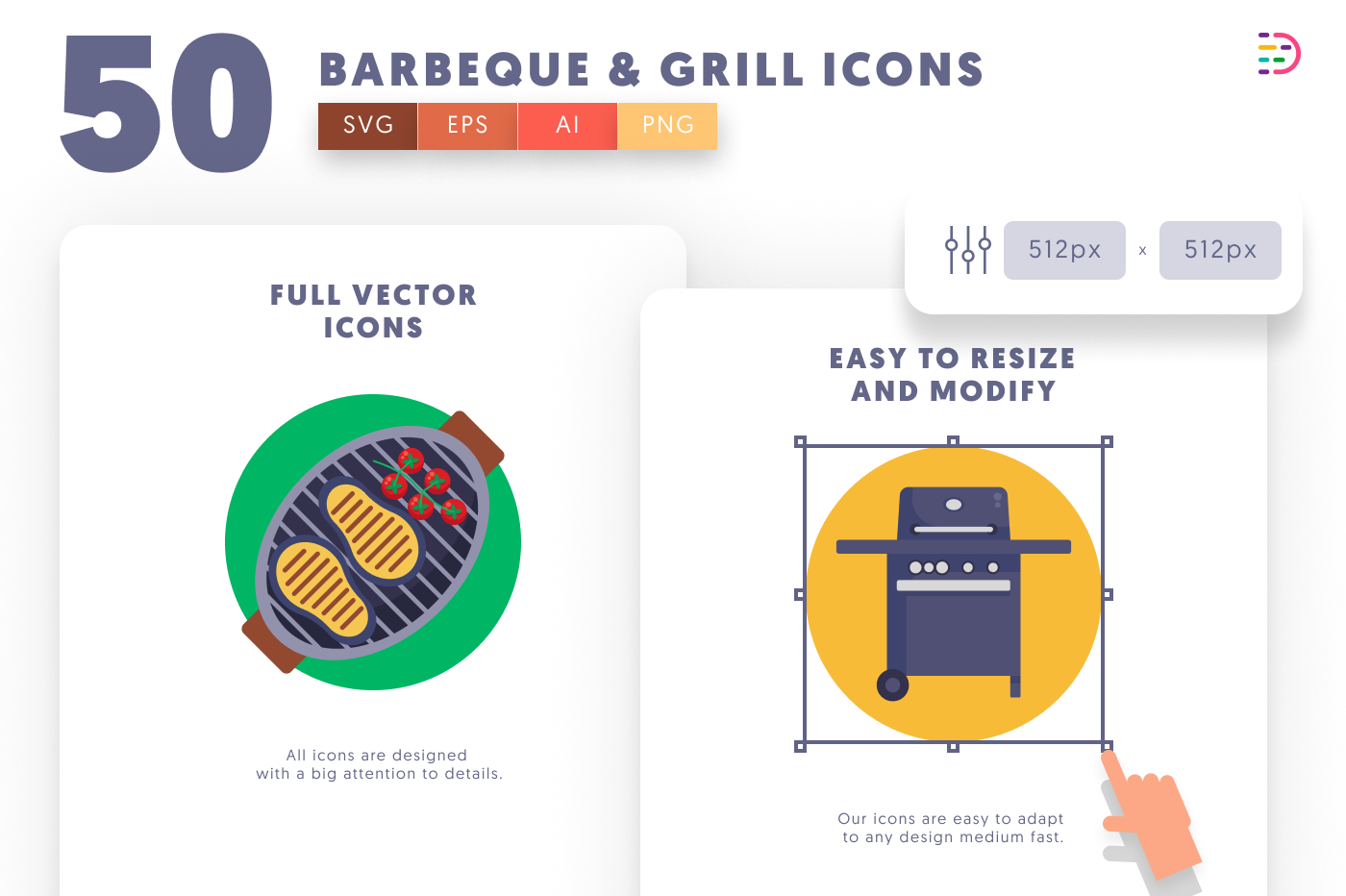 50 Barbeque and Grill Icons preview 6 – flat circle icons in PNG, SVG and EPS