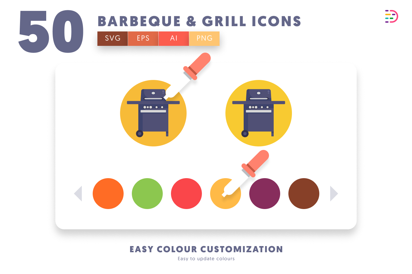 50 Barbeque and Grill Icons preview 7 – flat circle icons in PNG, SVG and EPS