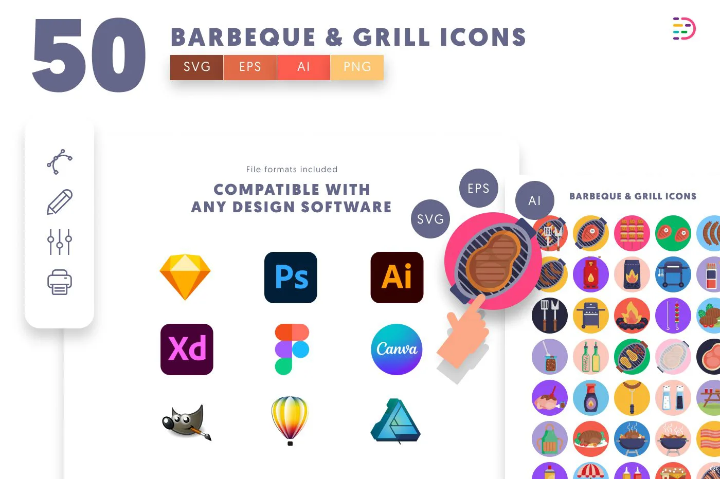 50 Barbeque and Grill Icons preview 8 – flat circle icons in PNG, SVG and EPS