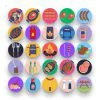 50 Barbeque and Grill Icons – set of colorful flat circle icons