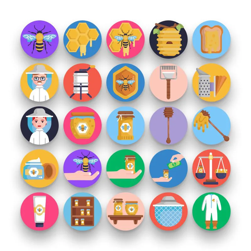50-Beekeeping _ Shop-2 50 Beekeeping Icons – set of colorful flat circle icons