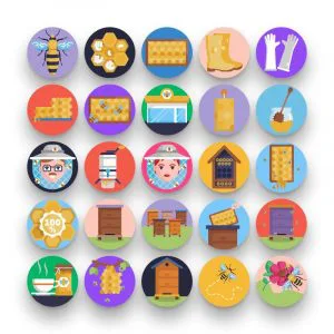 50 Beekeeping Icons – set of colorful flat circle icons