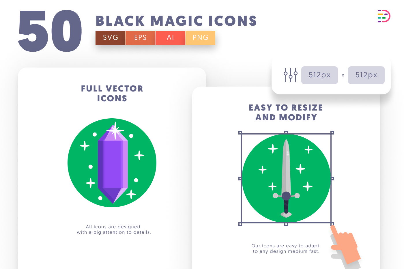 50 Black Magic Icons preview 6 – flat circle icons in PNG, SVG and EPS