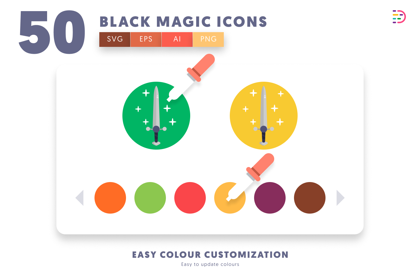 50 Black Magic Icons preview 7 – flat circle icons in PNG, SVG and EPS
