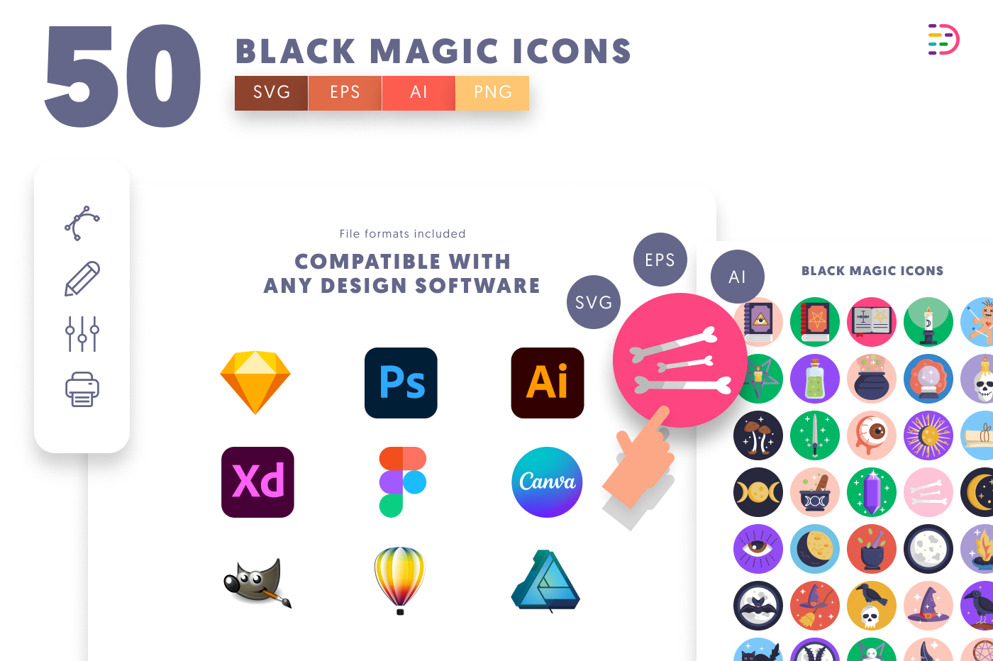 50 Black Magic Icons preview 8 – flat circle icons in PNG, SVG and EPS