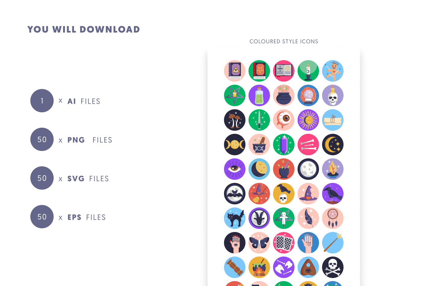 50 Black Magic Icons preview 9 – flat circle icons in PNG, SVG and EPS
