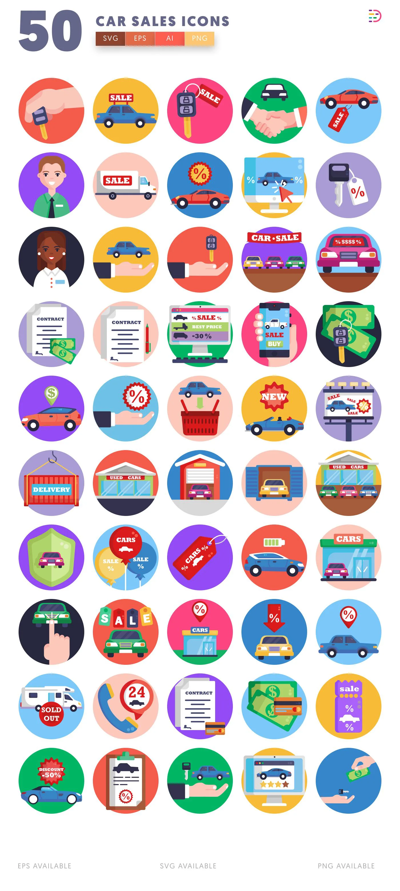 50 Car Sales Icons – all icons in the set