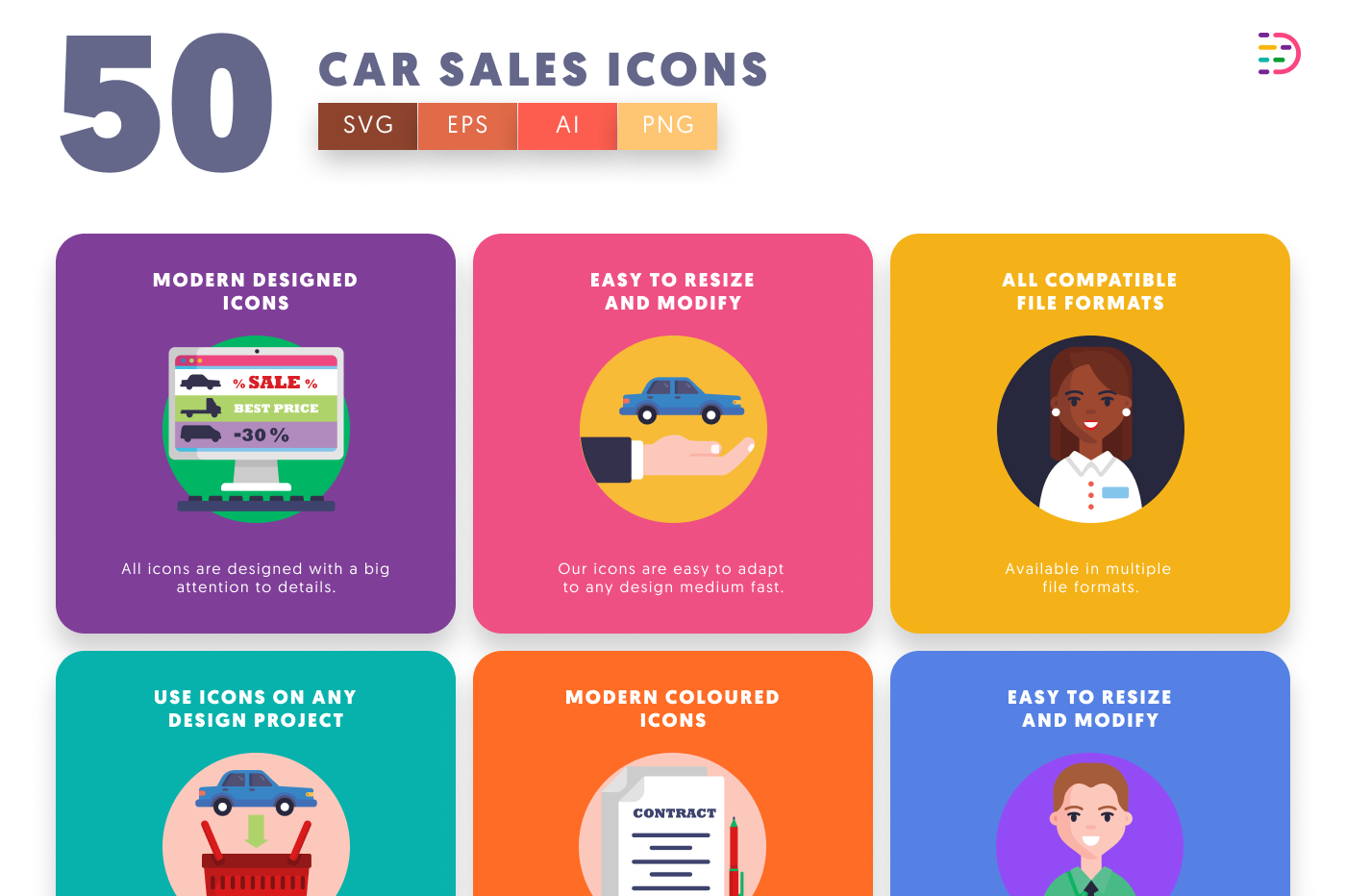 50 Car Sales Icons preview 5 – flat circle icons in PNG, SVG and EPS