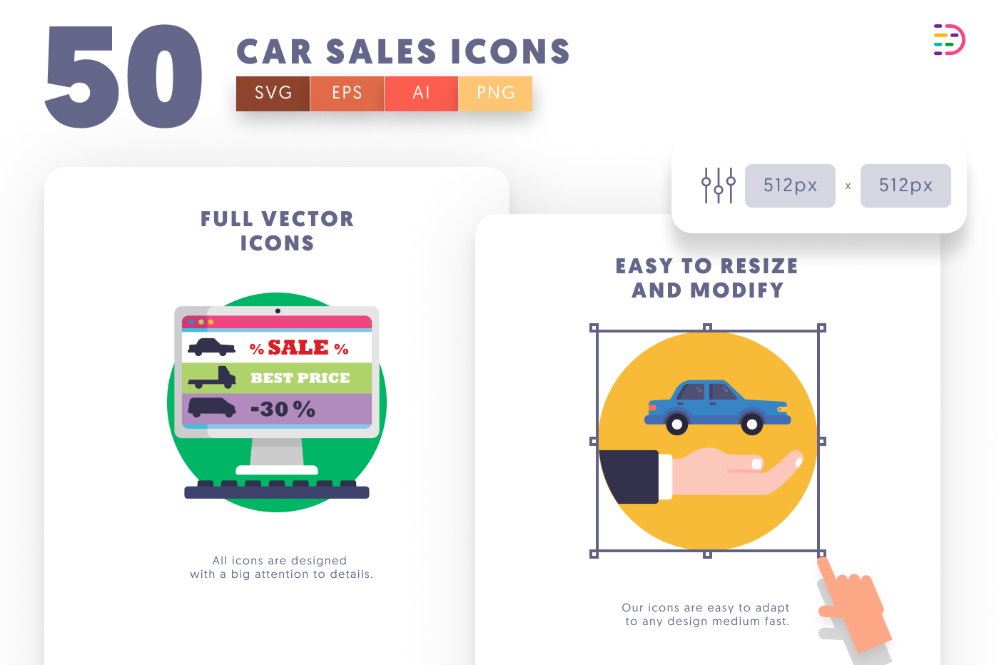 50 Car Sales Icons preview 6 – flat circle icons in PNG, SVG and EPS