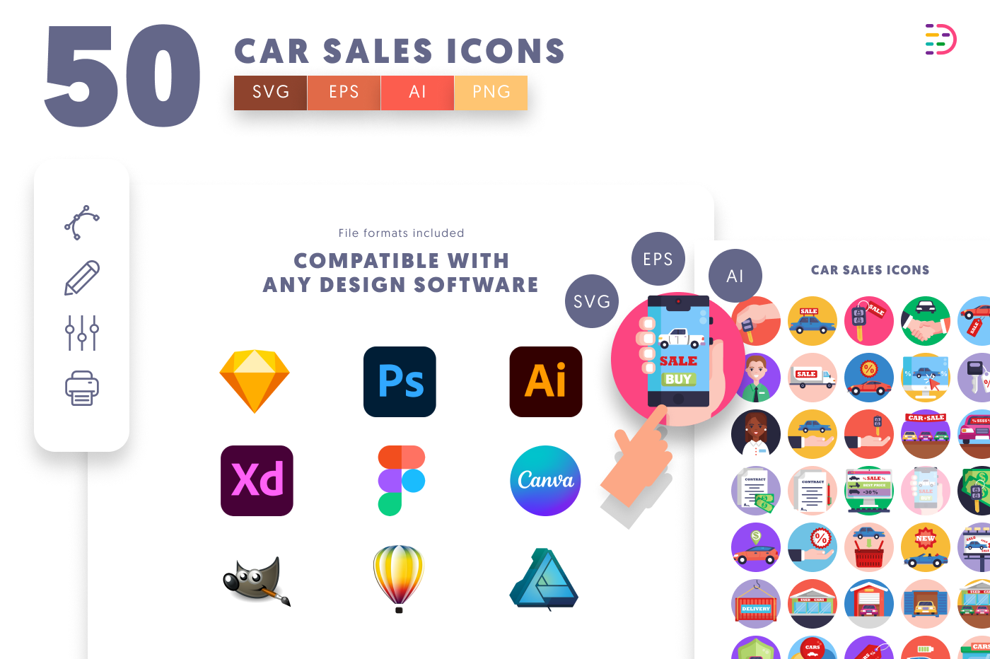 50 Car Sales Icons preview 8 – flat circle icons in PNG, SVG and EPS