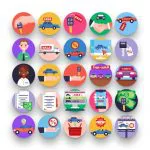 50 Car Sales Icons – set of colorful flat circle icons