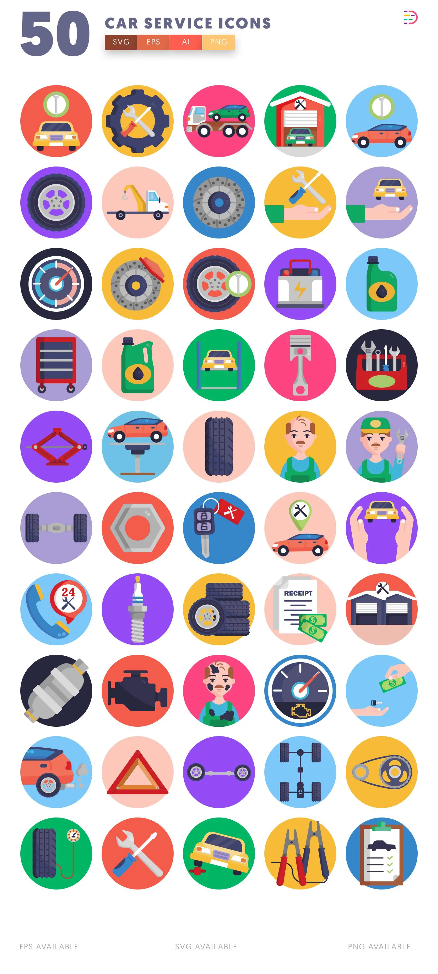50 Car Service Icons – all icons in the set