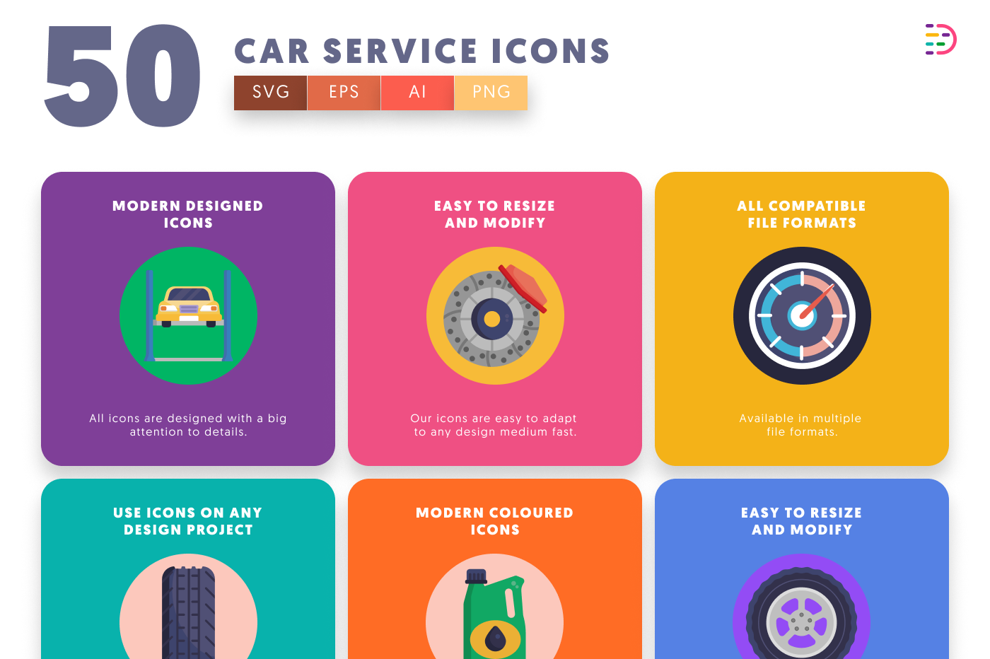 50 Car Service Icons preview 5 – flat circle icons in PNG, SVG and EPS