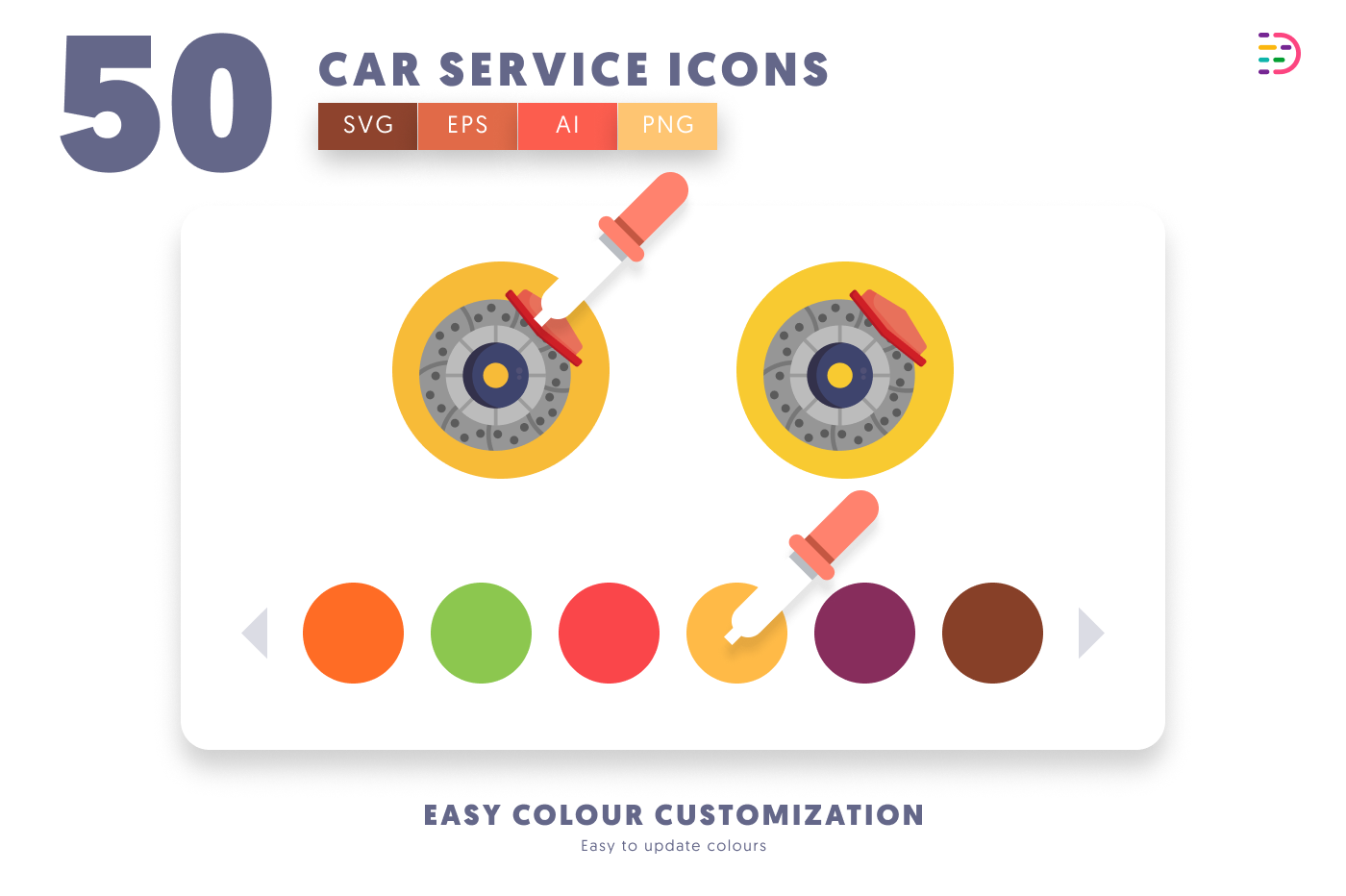 50 Car Service Icons preview 7 – flat circle icons in PNG, SVG and EPS
