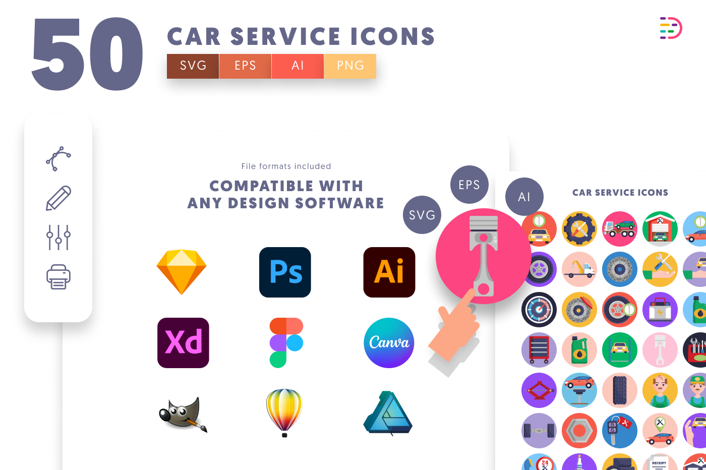 50 Car Service Icons preview 8 – flat circle icons in PNG, SVG and EPS