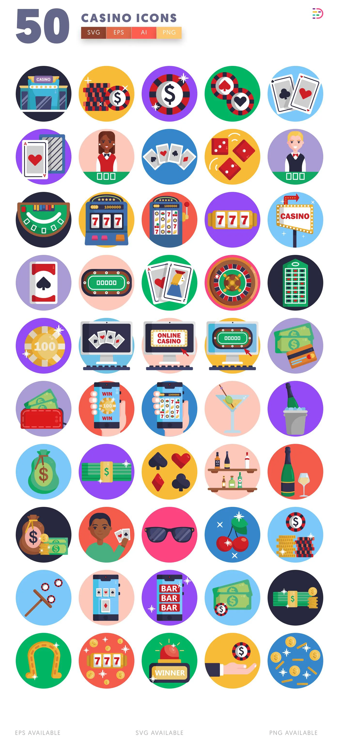 50 Casino Icons – all icons in the set