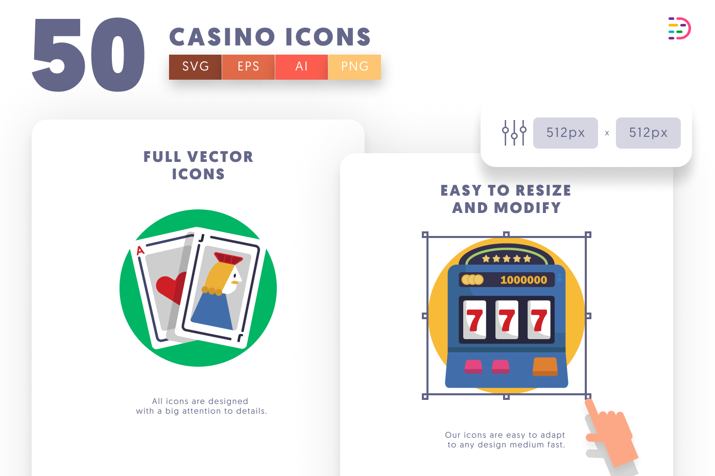 50 Casino Icons preview 6 – flat circle icons in PNG, SVG and EPS