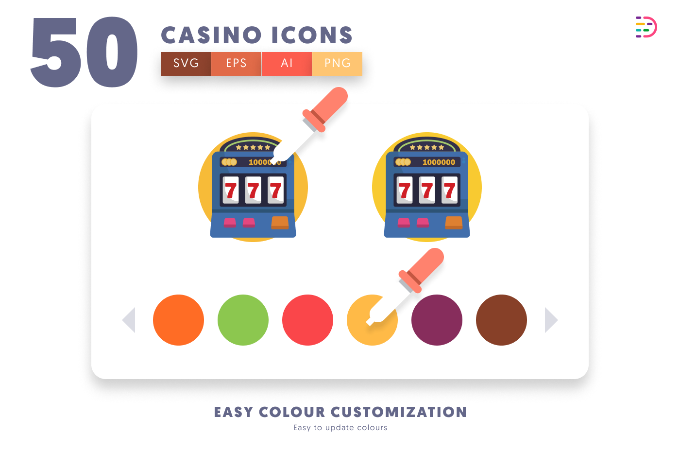 50 Casino Icons preview 7 – flat circle icons in PNG, SVG and EPS