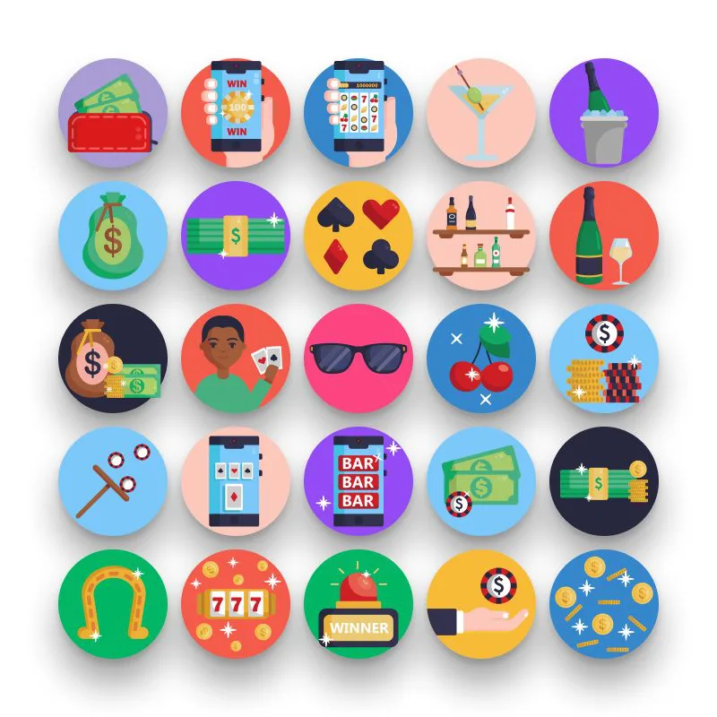 50 Casino Icons – set of colorful flat circle icons