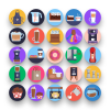 50 Coffee Shop Icons – set of colorful flat circle icons