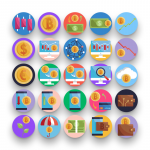 50 Crypto Exchange & Trading Icons – set of colorful flat circle icons