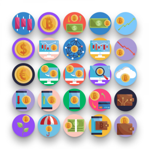 50 Crypto Exchange & Trading Icons – set of colorful flat circle icons