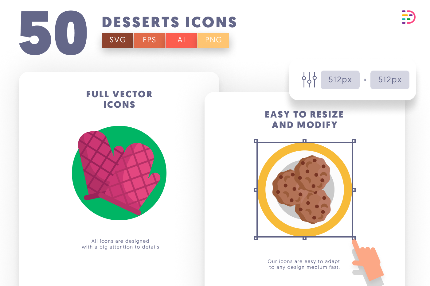 50 Desserts Icons preview 6 – flat circle icons in PNG, SVG and EPS