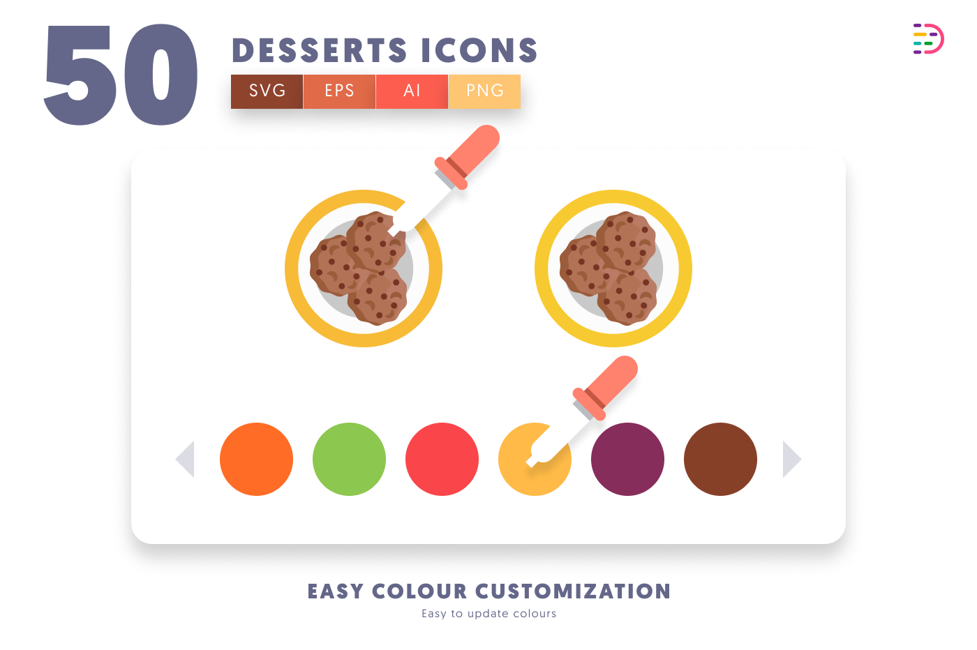 50 Desserts Icons preview 7 – flat circle icons in PNG, SVG and EPS