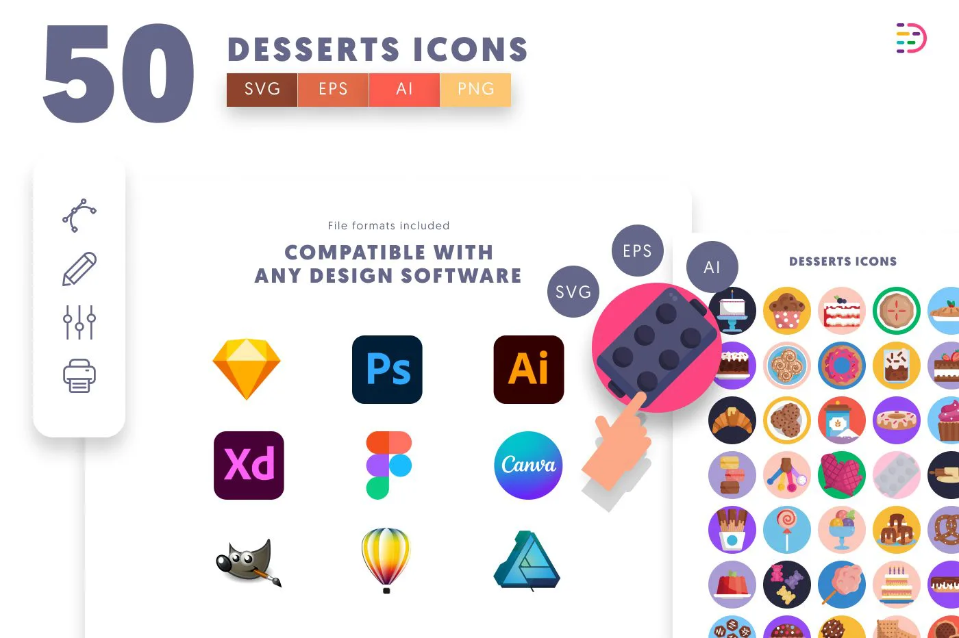 50 Desserts Icons preview 8 – flat circle icons in PNG, SVG and EPS