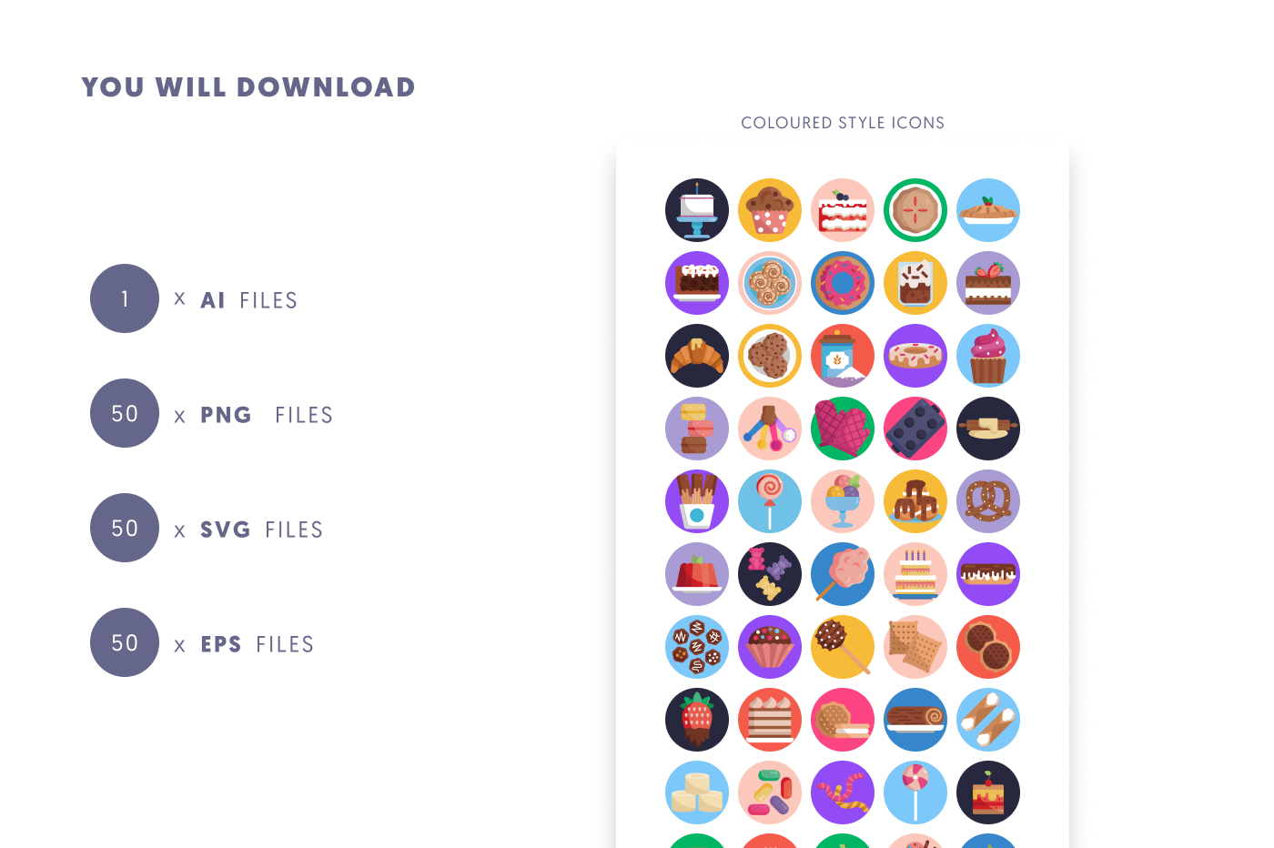 50 Desserts Icons preview 9 – flat circle icons in PNG, SVG and EPS