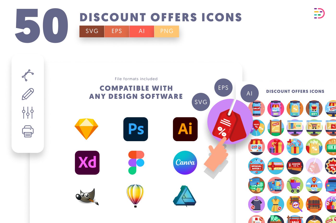 Discount and Sales Offers Icons pack with a variety of attention-grabbing designs