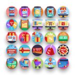 50 Discount and Sales Offers Icons – set of colorful flat circle icons
