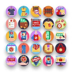 50 Discount and Sales Offers Icons – set of colorful flat circle icons