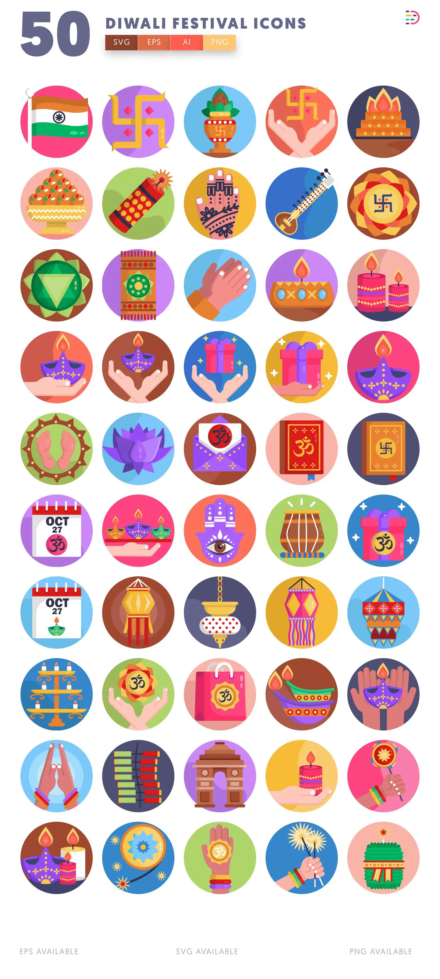 50 Diwali Lights Festival Icons – all icons in the set