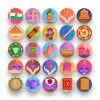 50 Diwali Lights Festival Icons – set of colorful flat circle icons