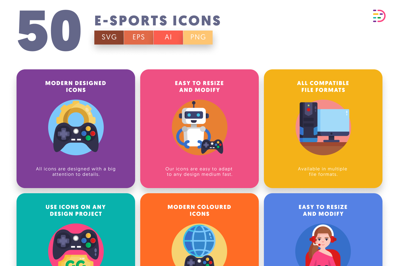 50 E-Sports Icons preview 5 – flat circle icons in PNG, SVG and EPS
