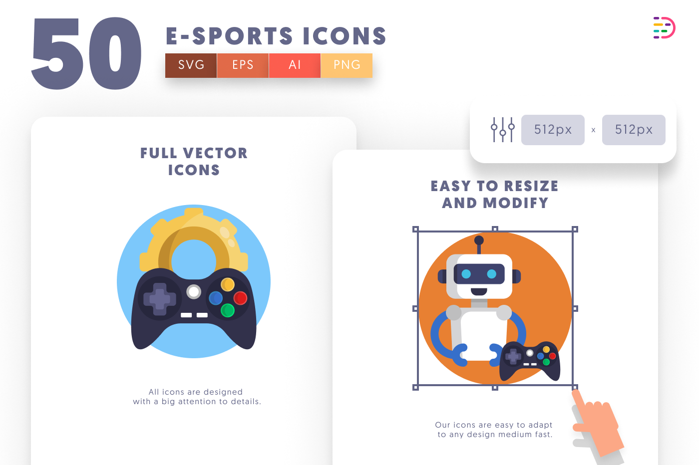 50 E-Sports Icons preview 6 – flat circle icons in PNG, SVG and EPS